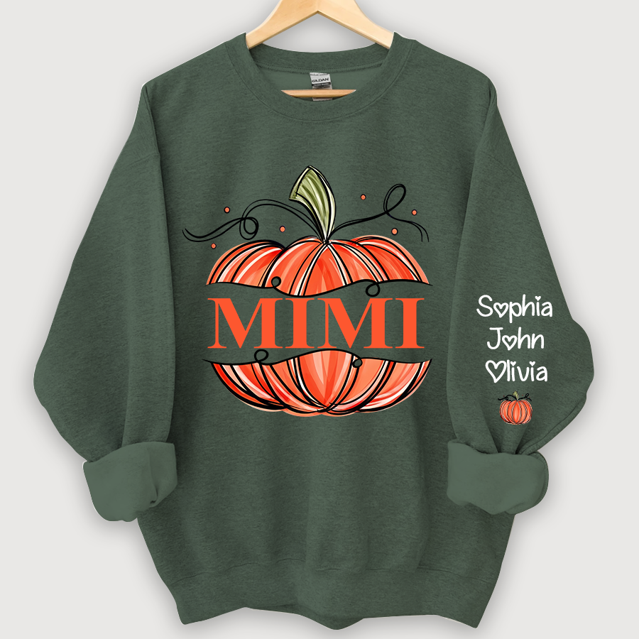 Orange Watercolor Pumpkin Mimi And Grandkids Autumn Sweatshirt