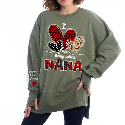 I Love Being Calling Nana Oversized Sweatshirt, Personalized Grandma Shirt with Kids Names