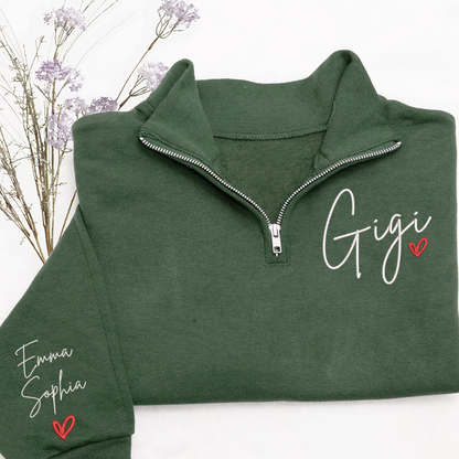 Embroidered Gigi heart Sweatshirt And Grandkids Quarter Zip Sweater