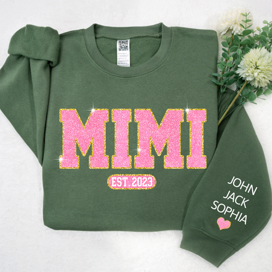 Glitter Pink Custom Name Mimi Nana Grandma Est And Kids Sweatshirt