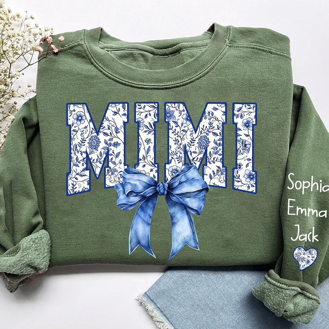 Mimi Floral Toile Blue Water Color Coquette Bow Gift For Grandma And Grandkids Sweatshirt
