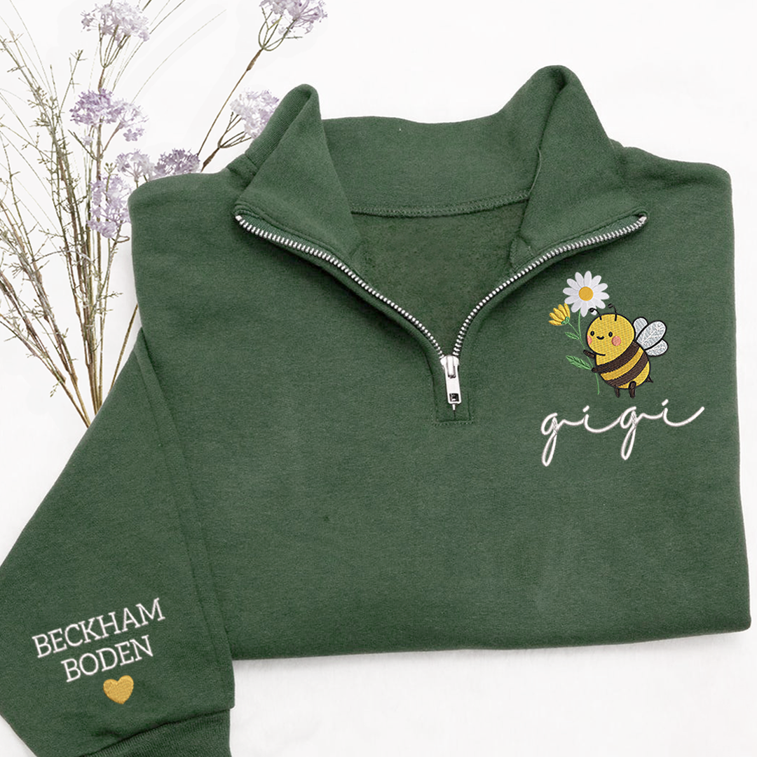 Embroidered Gigi bee flower Sweatshirt And Grandkids Quarter Zip Sweater