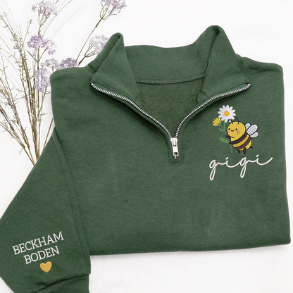 Embroidered Gigi bee flower Sweatshirt And Grandkids Quarter Zip Sweater