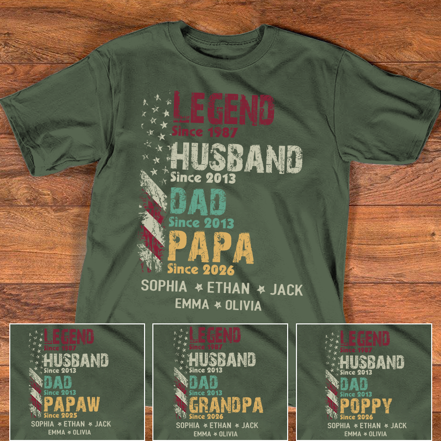 Personalized Papa Shirt with Kids Names, Legend Husband Dad Papa Since Shirt, Custom Grandpa Family T Shirt, Father's Day Gift for Papa