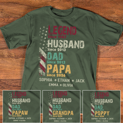 Personalized Papa Shirt with Kids Names, Legend Husband Dad Papa Since Shirt, Custom Grandpa Family T Shirt, Father's Day Gift for Papa