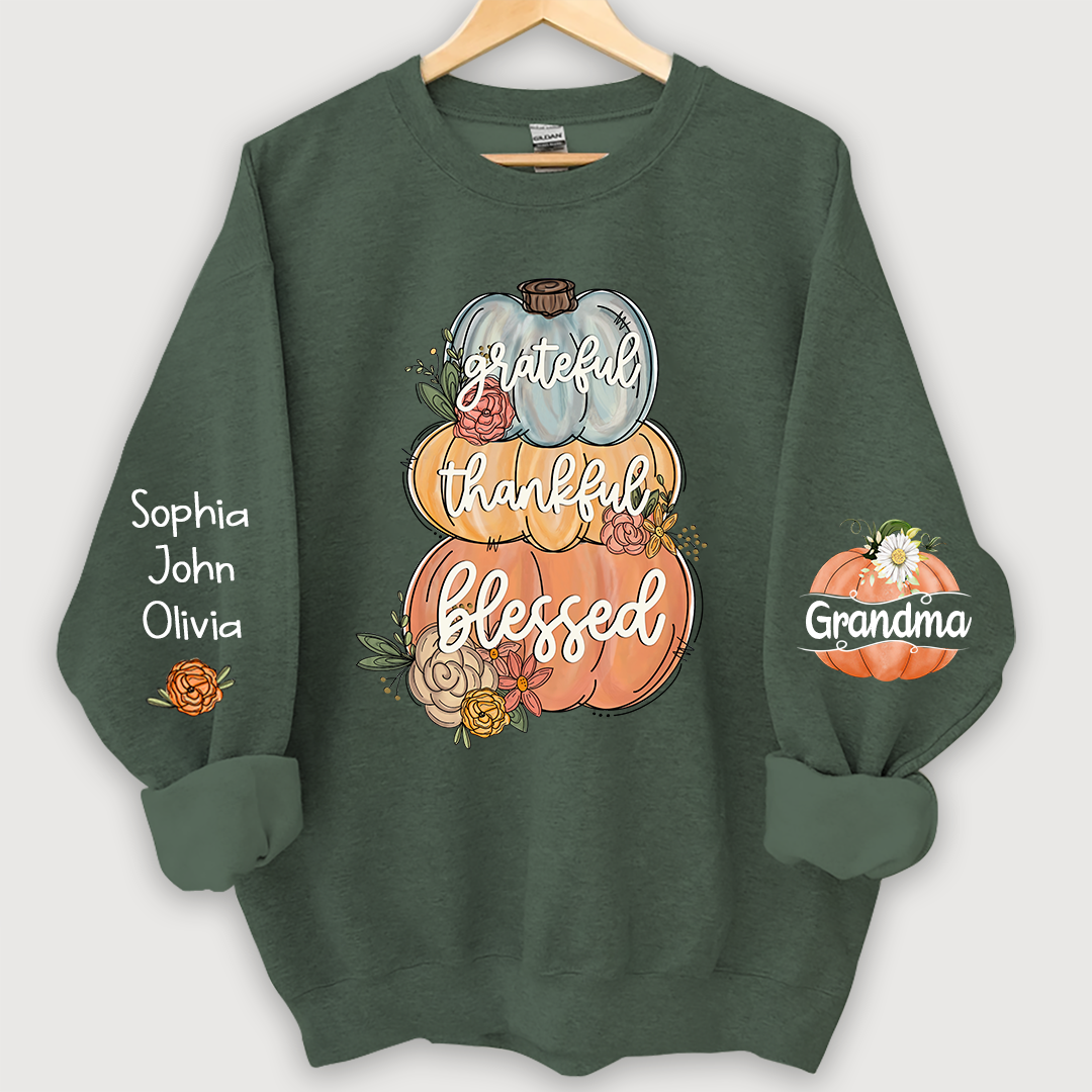 Grateful Thankful Blessed Grandma Autumn And Grandkids Sweatshirt