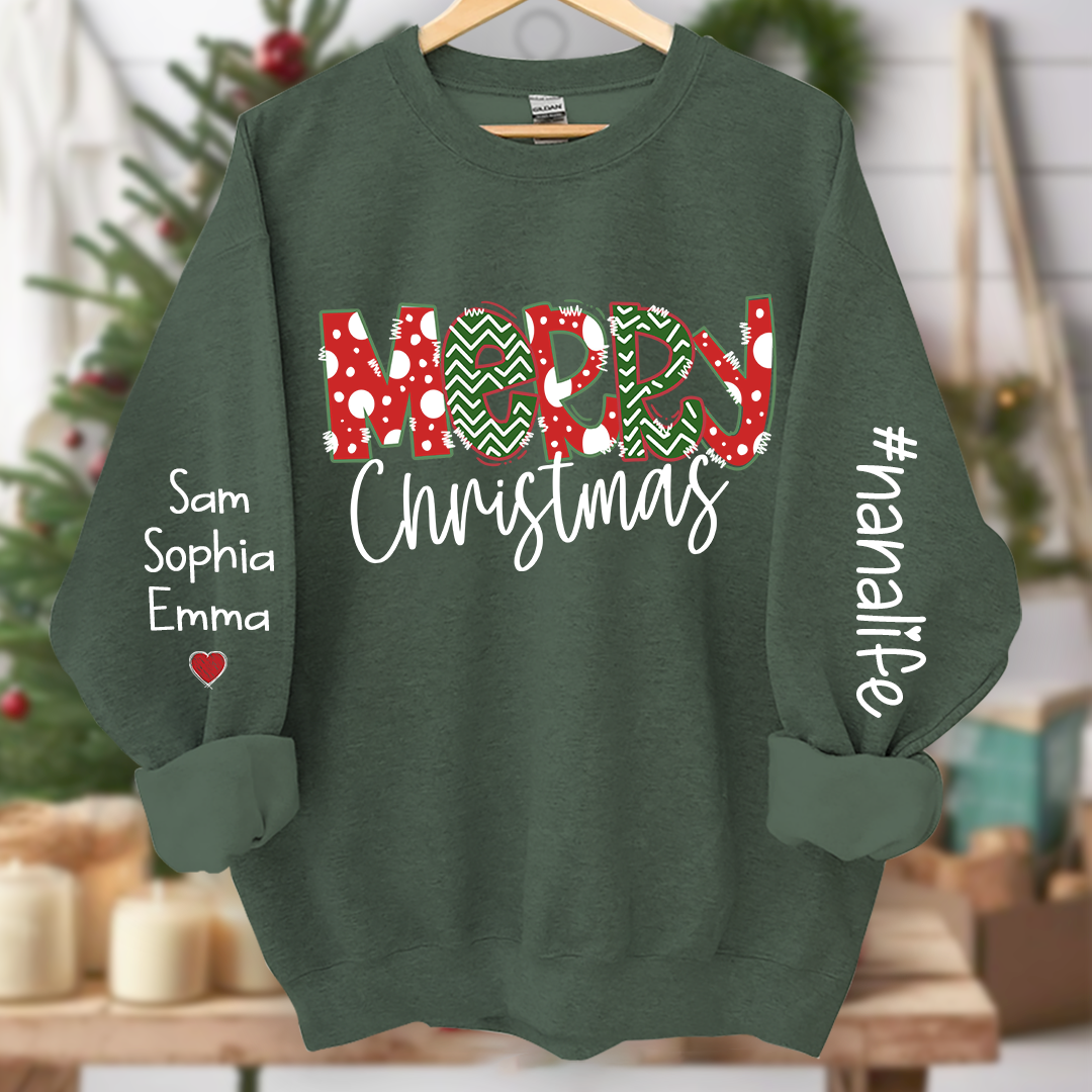 Merry Christmas Nanalife And Grandkids Names CL01 Sweatshirt