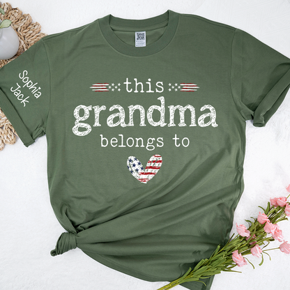 Personalized This Grandma Belongs To Grandma T-shirt with Flag American Design, Grandma Gigi Mama Mimi Shirt for 4th of July, Patriotic Gift for Mother's Day