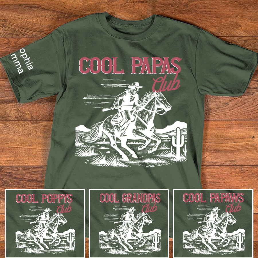Personalized Cool Papas Club Personalized Cowboy Shirt - Custom Dad Gift with Kids' Names, Perfect for Father's Day, Family Gift for Fathers Day Birthday