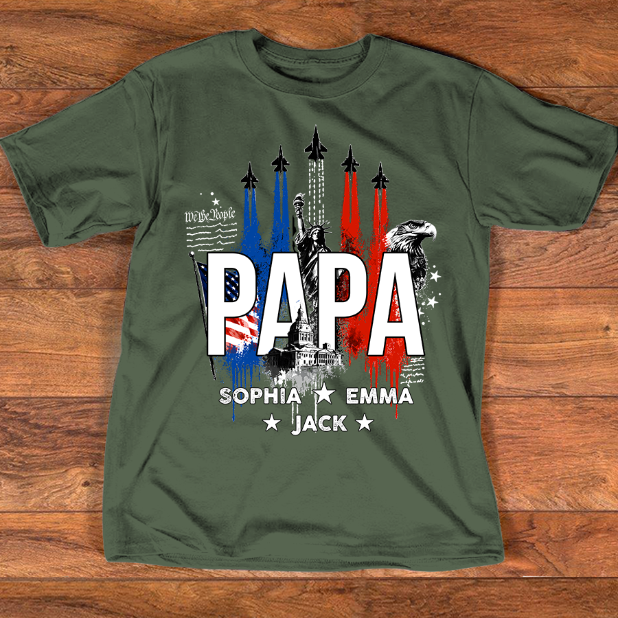 Personalized Papa Patriotic Shirt Custom Kids Names, American Flag Family Shirt Gift For Father's Day Birthday 4th of July