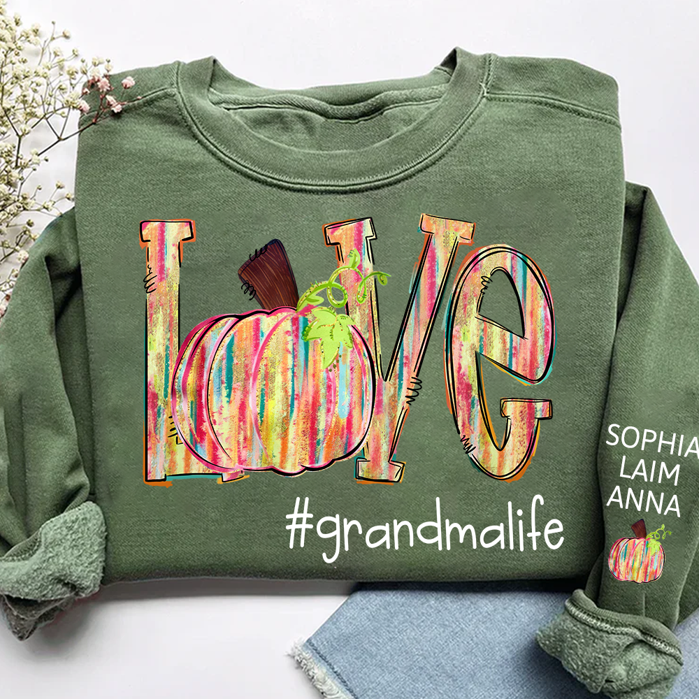 Colorful Pumpkin Love GrandmaLife – Fall Striped Design And Grandkids Sweatshirt