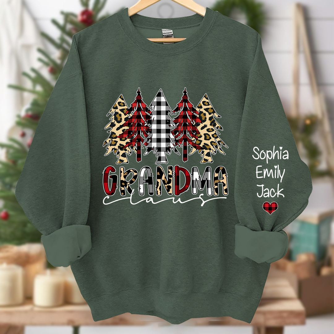 Personalized Christmas tree Grandma claus And Grandkids Sweatshirt