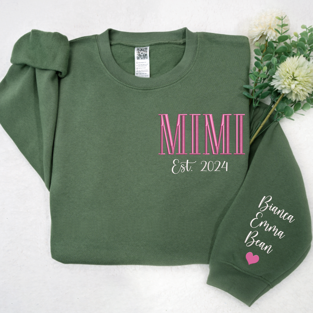 Custom Embroidered MIMI Est Name And Grandkids Sweatshirt