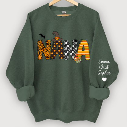 Personalized Halloween Nana Pumpkin Doodle Letters Design And Grandkids Sweatshirt