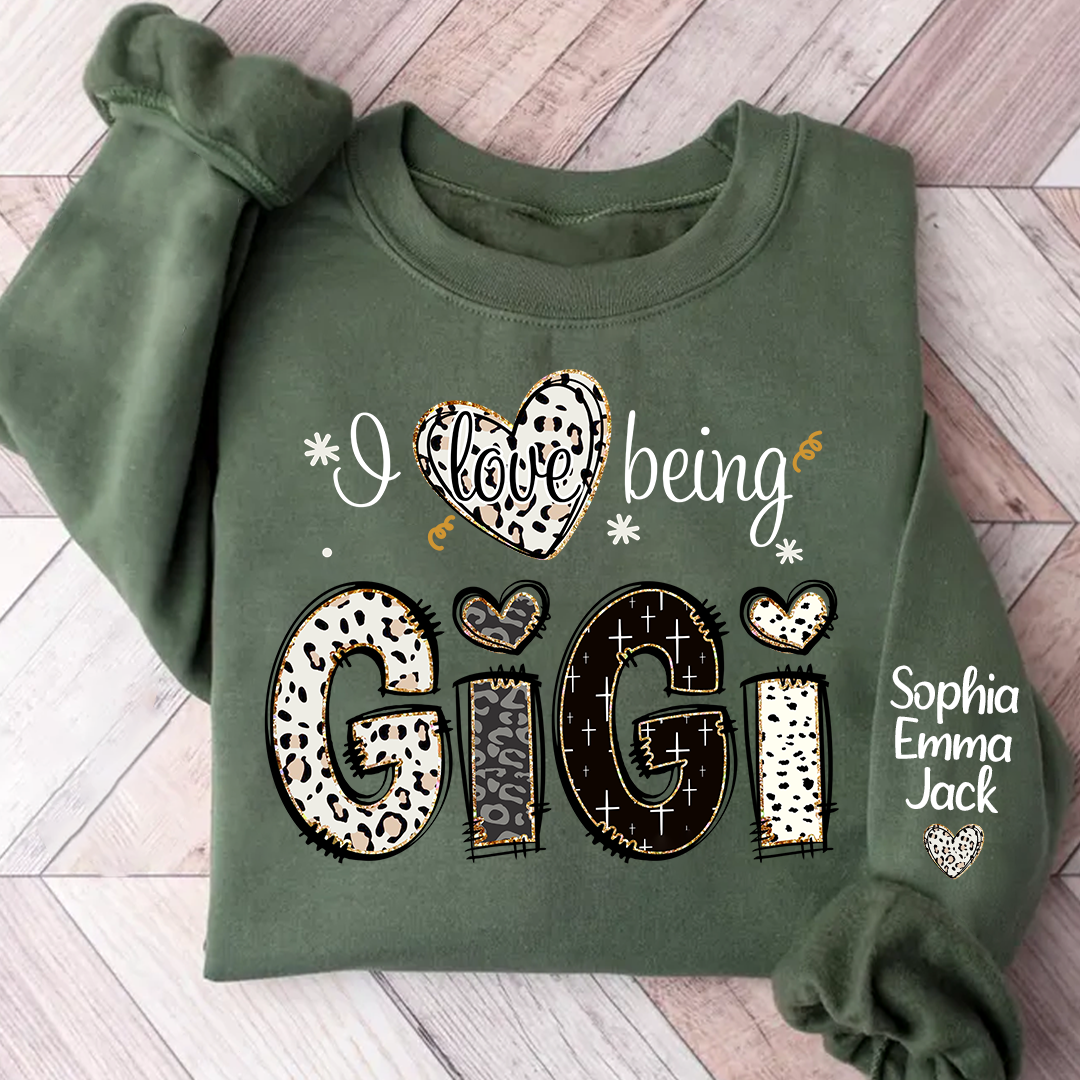 I love being Gigi Bible Style Gift For Grandma And Grandkids Names on Sleeve Sweatshirt