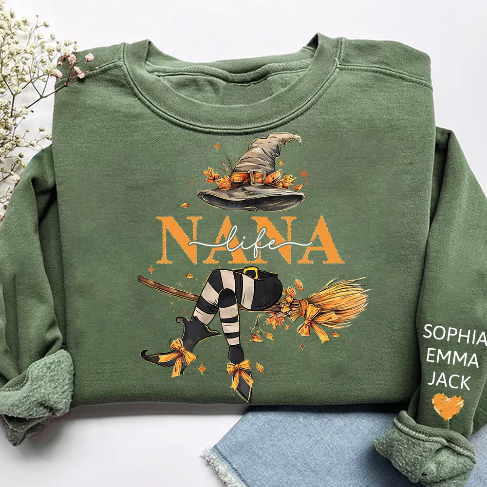 Nana life Witches Broomstick And Grandkids Christmas Sweatshirt