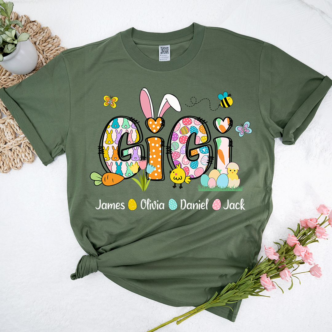 Personalized Gigi Easter Bunny Gift For Family, Custom Grandma And Grandkids T-Shirt