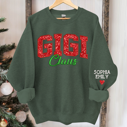 Glitter Embroidered Gigi Claus And GrandKids Christmas 2024 Sweatshirt