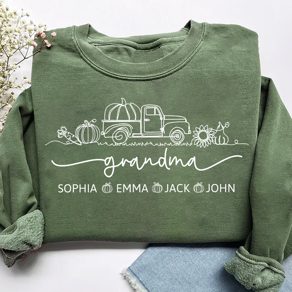 Grandma Truck Pumpkin And Grandkids Fall Sweatshirt