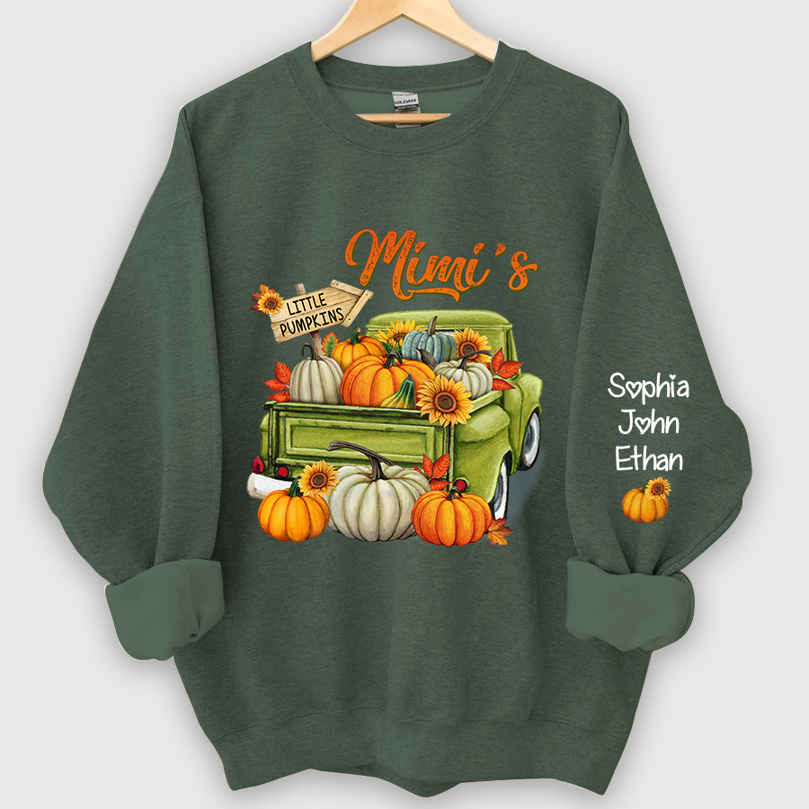 Personalized Fall Season Green Truck Mimi And Grandkids Autumn Sweatshirt
