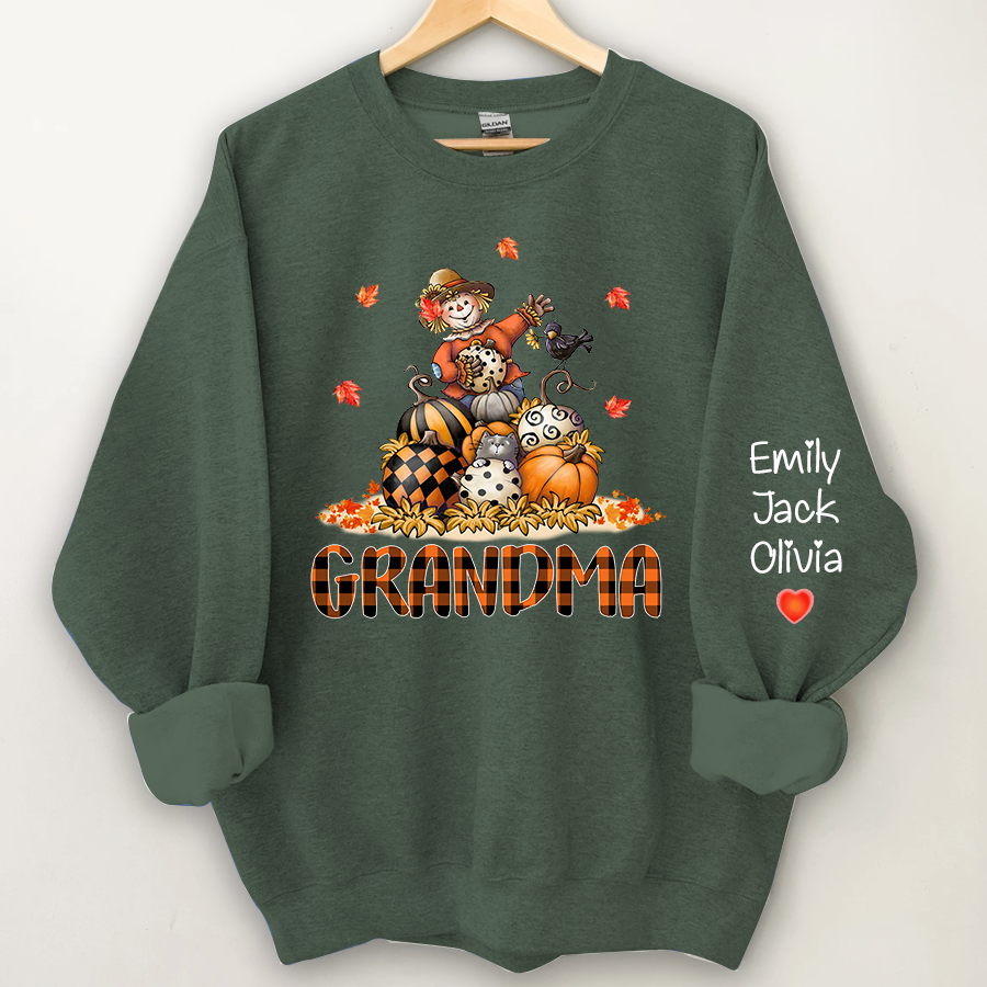 Grandma Fall Halloween Gift Custom Kidnames  Sweatshirt