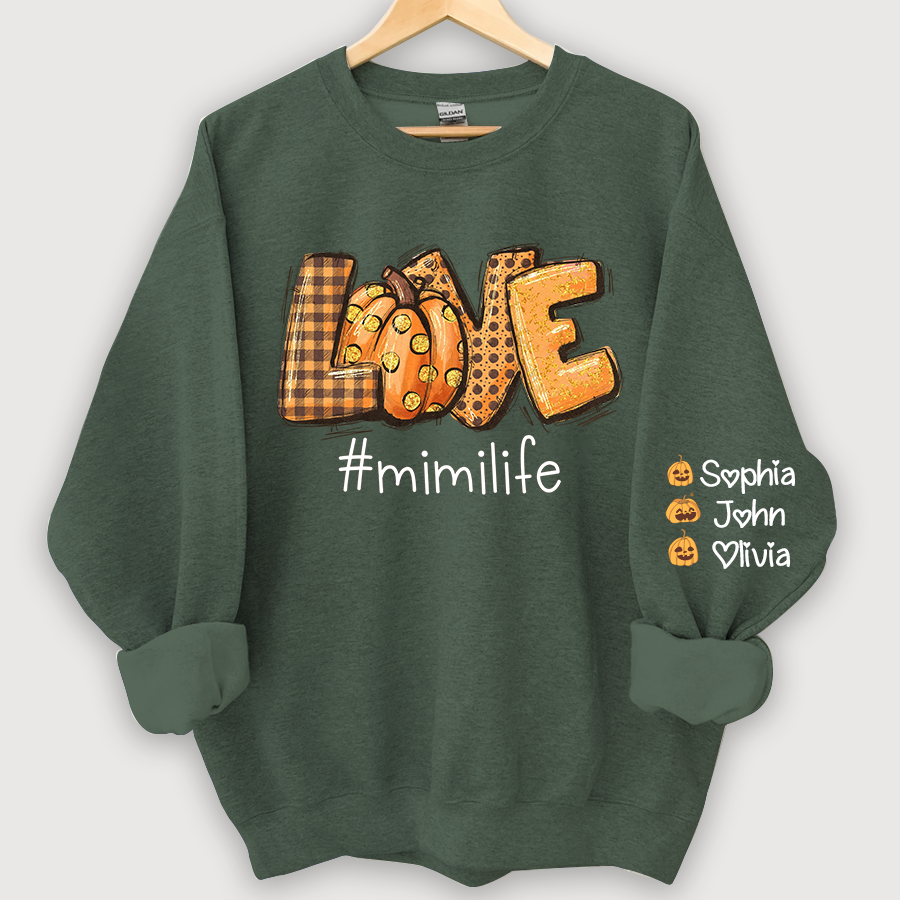 Love Mimi Life Autumn Pumpkins And Grandkids Sweatshirt