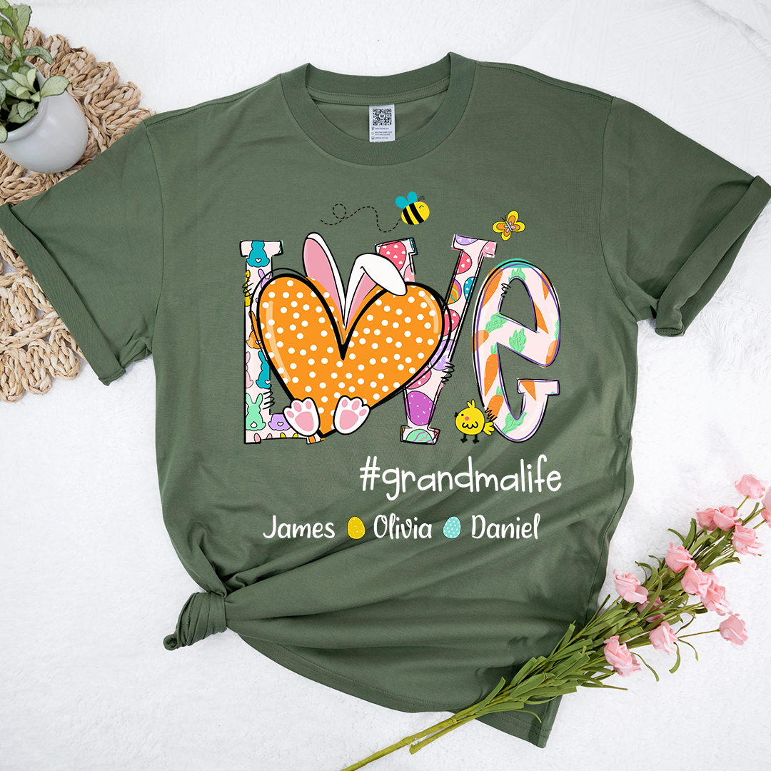 Love Grandmlife Easter Bunny Gift For Family, Custom Grandma And Grandkids T-Shirt