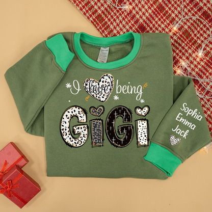 I love being Gigi Bible Style Gift For Grandma And Grandkids Names on Sleeve Sweatshirt Mix