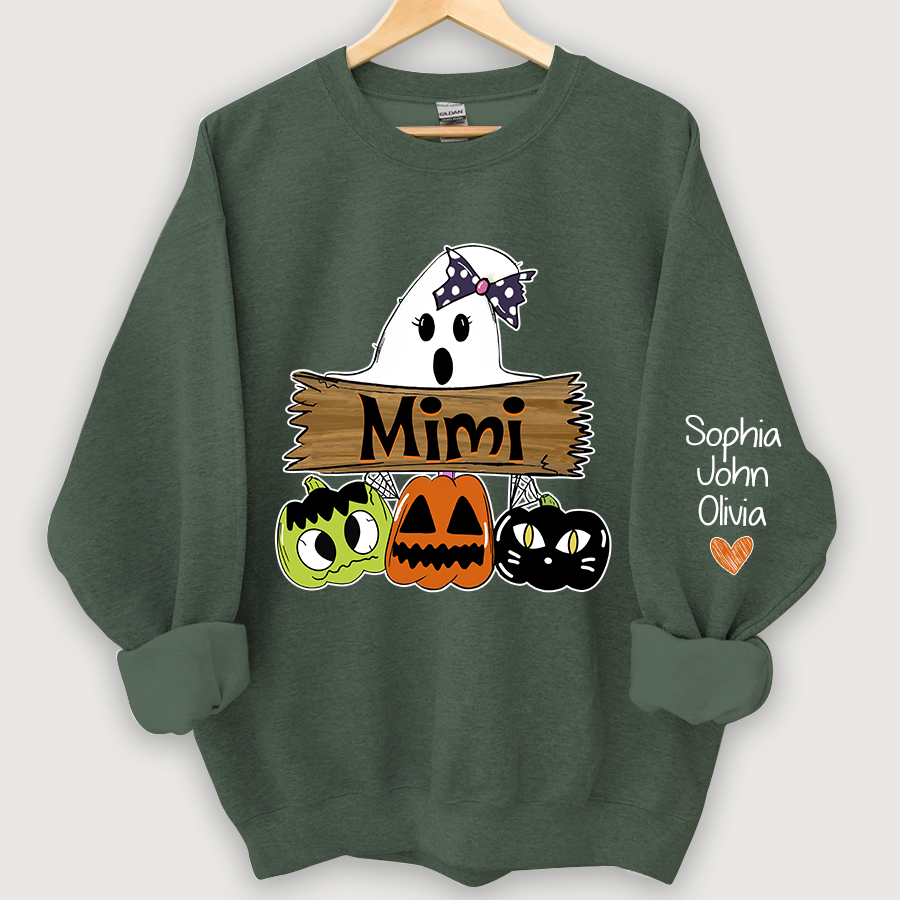 Pumpkin Ghost Halloween Mimi,Grandma And Grandkids Sweatshirt