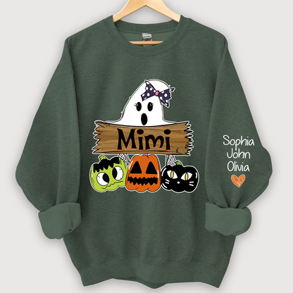 Pumpkin Ghost Halloween Mimi,Grandma And Grandkids Sweatshirt
