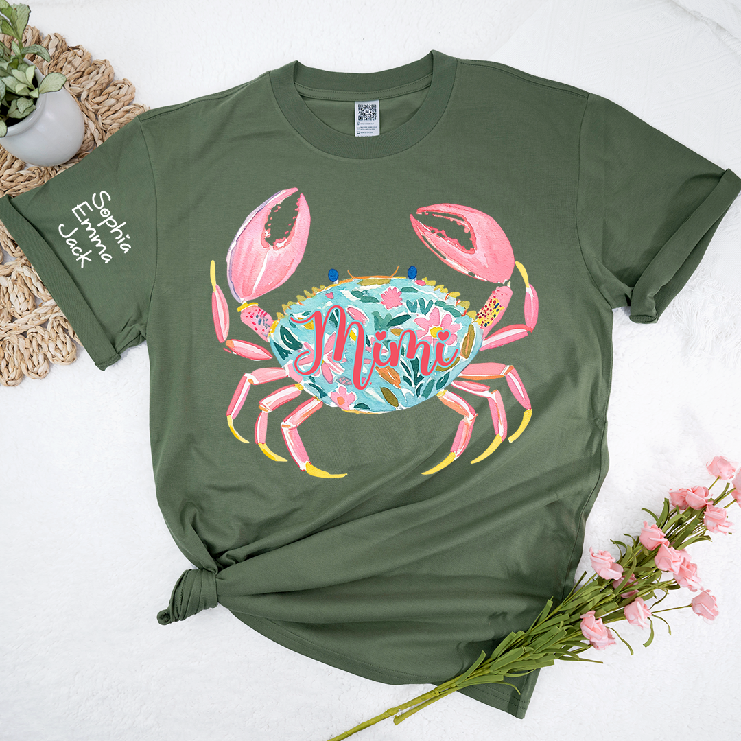 Mimi Crab Shirt Personalized Grandma Shirt, Funny Ocean Animal Tee, Cute Coastal Grandma Gift T-Shirt, Retro Summer Beach Shirt