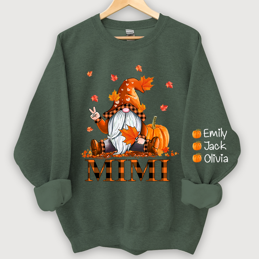 Mimi, Grandma Gnome Fall with Grandkids name Autumn Sweatshirt