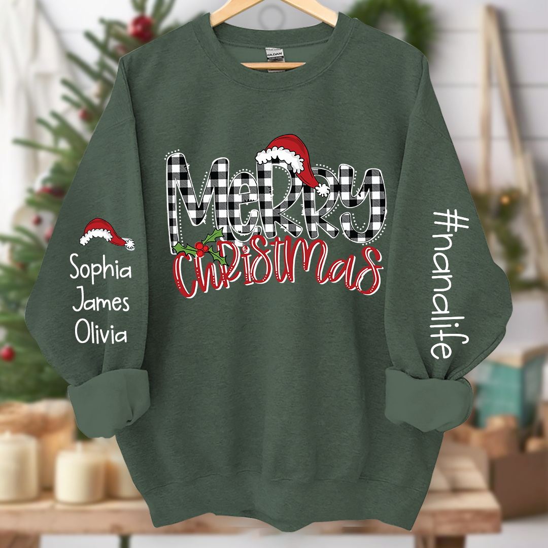 Merry Christmas Nanalife With Grandkids Names Sweatshirt
