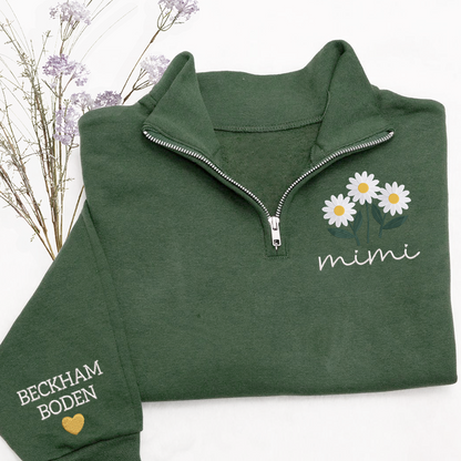 Embroidered Mimi daisy flower Sweatshirt And Grandkids Quarter Zip Sweater