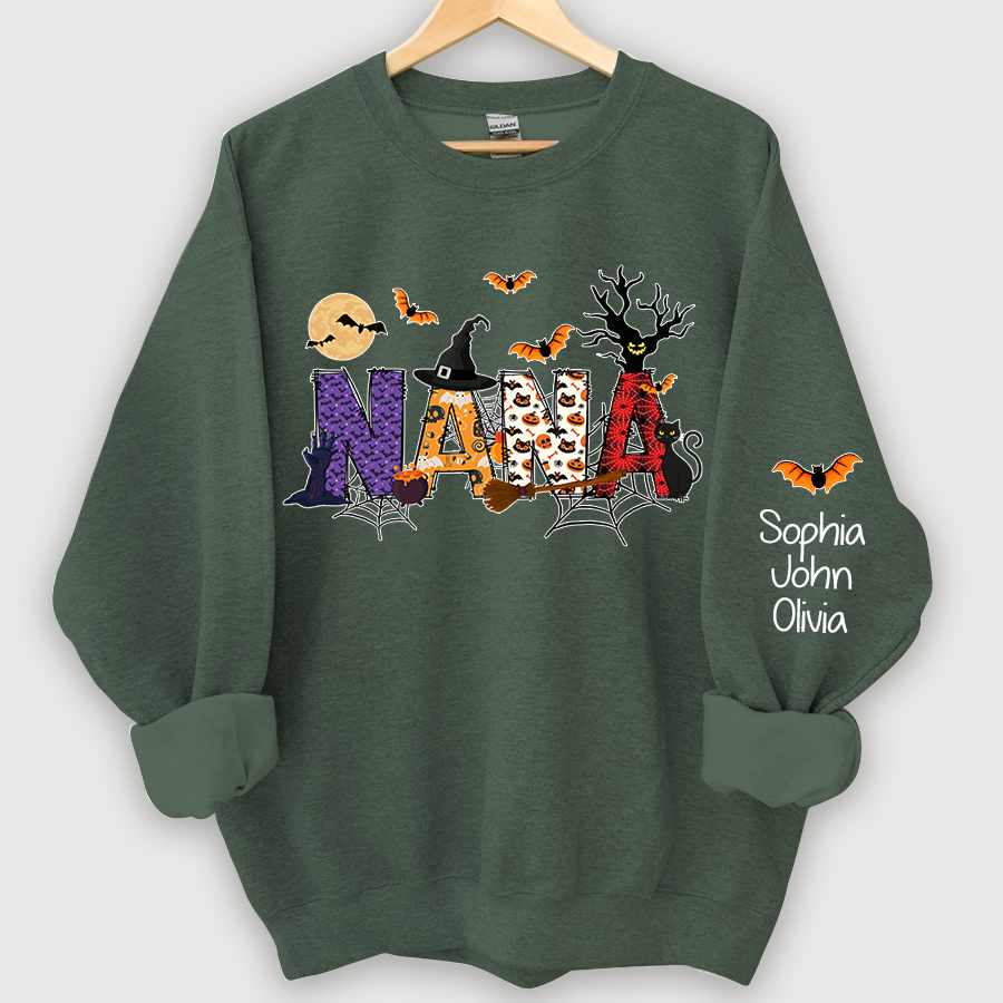 Nana Grandma Halloween Alphabet Doodle Witch Ghost Pumpkin Bat Grandkids CL01 Sweatshirt