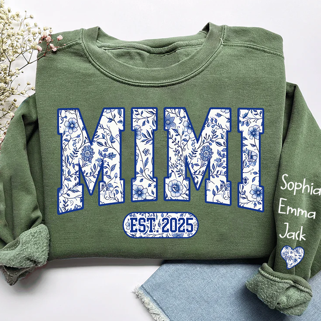 Mimi Floral Toile Blue Water Color Est Gift For Grandma And Grandkids Sweatshirt