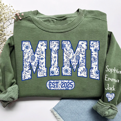 Mimi Floral Toile Blue Water Color Est Gift For Grandma And Grandkids Sweatshirt