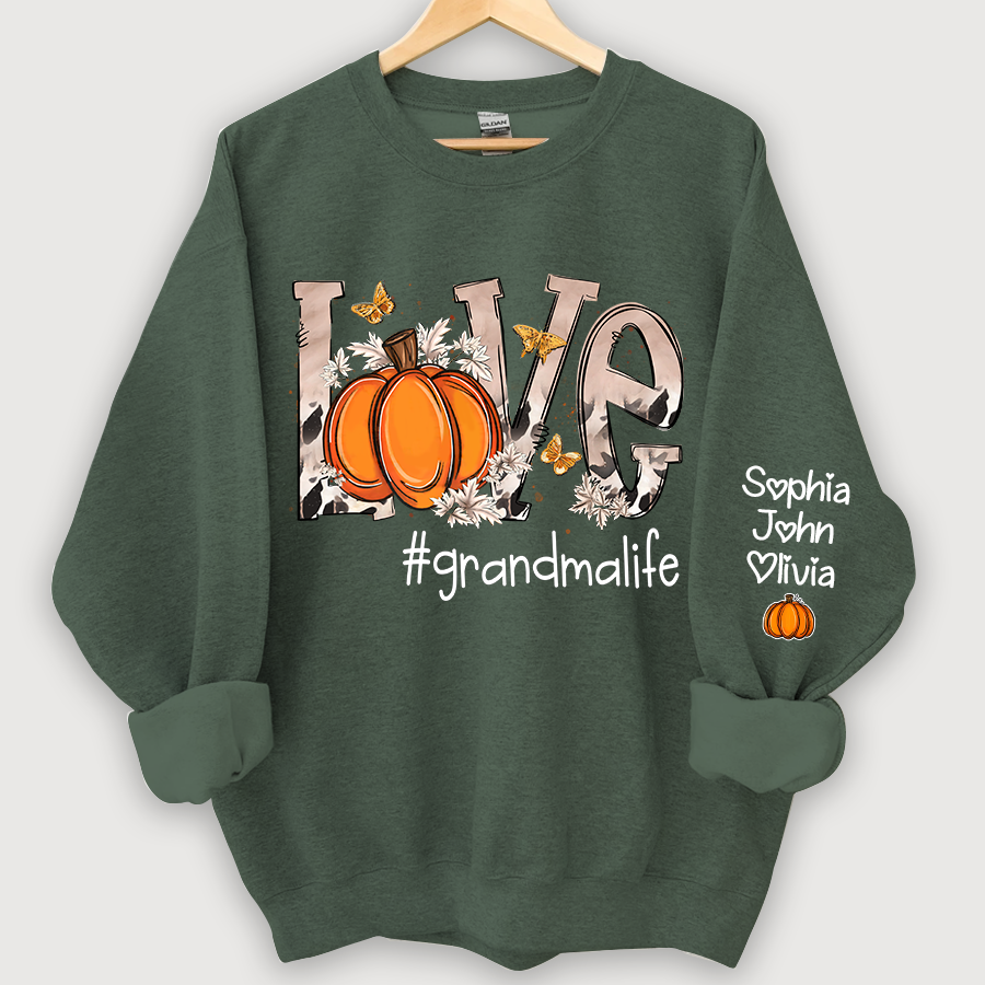 Personalized Love Grandmalife Pumpkin And Grandkids Sweatshirt