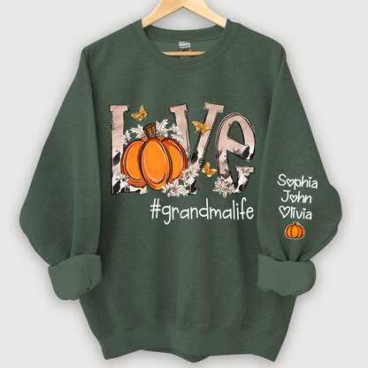 Personalized Love Grandmalife Pumpkin And Grandkids Sweatshirt