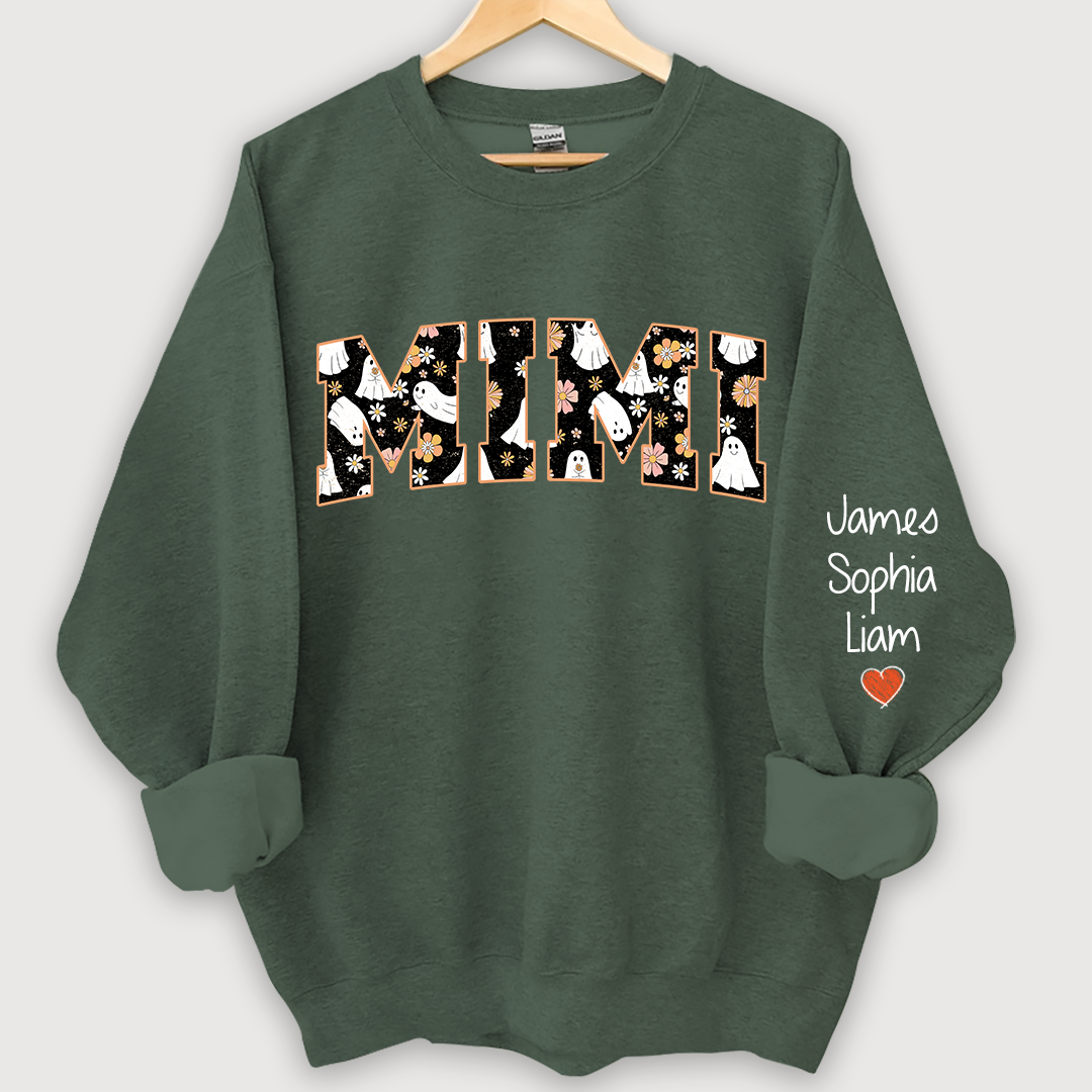 Retro Halloween, Groovy Halloween Mimi And Grandkids Name Sweatshirt