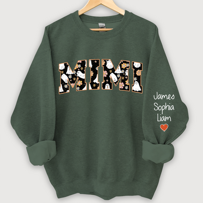 Retro Halloween, Groovy Halloween Mimi And Grandkids Name Sweatshirt