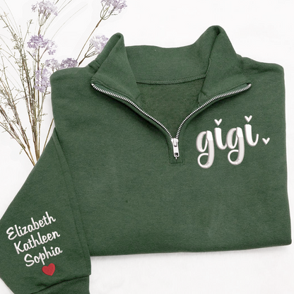 Embroidered Gigi heart Sweatshirt And Grandkids Quarter Zip Sweater