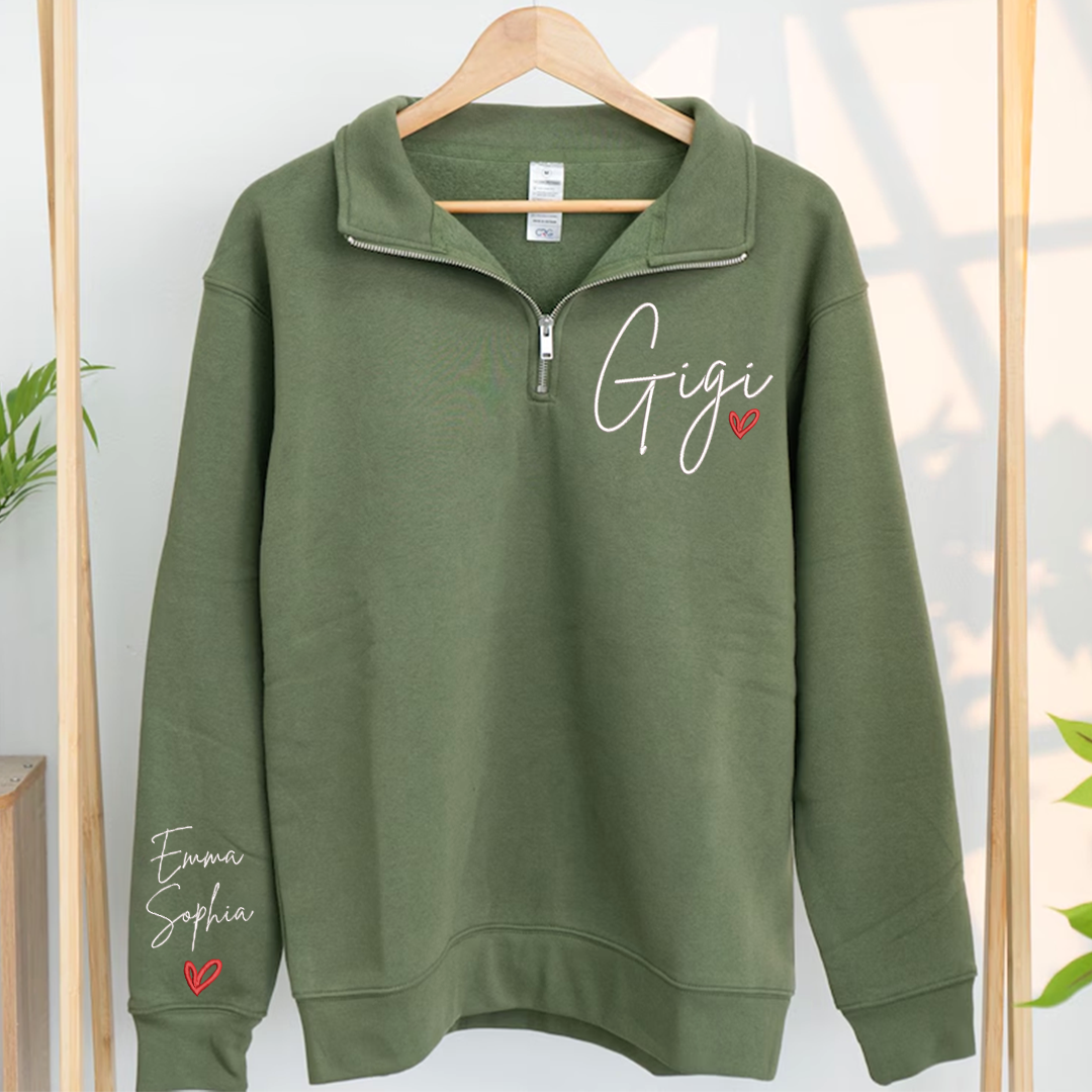Embroidered Gigi heart Sweatshirt And Grandkids Quarter Zip Sweater
