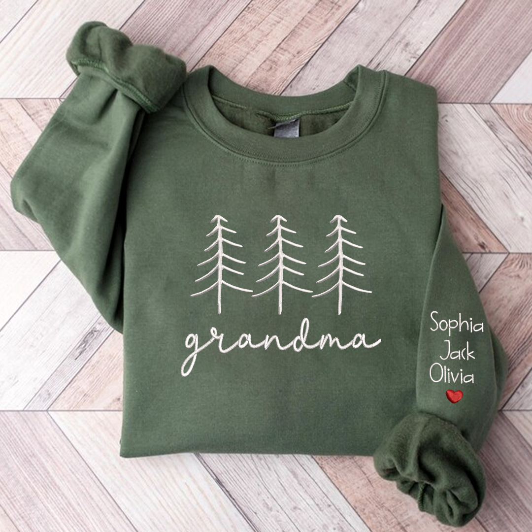 Family Grandma Christmas Embroidery And Grandkids Sweatshirt