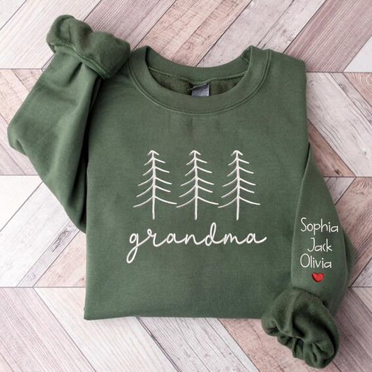 Family Grandma Christmas Embroidery And Grandkids Sweatshirt