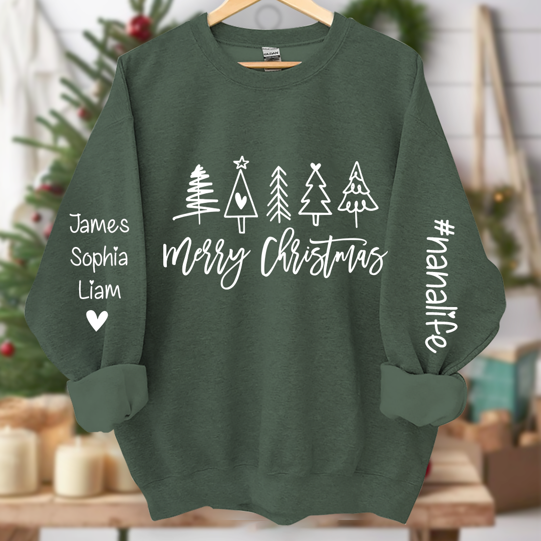 Nanalife Est Merry Christmas trees And Grandkids Names Sweatshirt