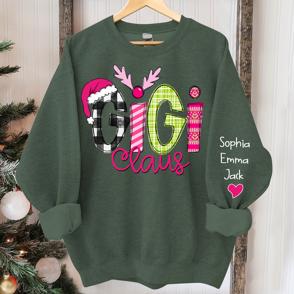 Custom Christmas Gigi Claus Pink And Grandkids Sweatshirt