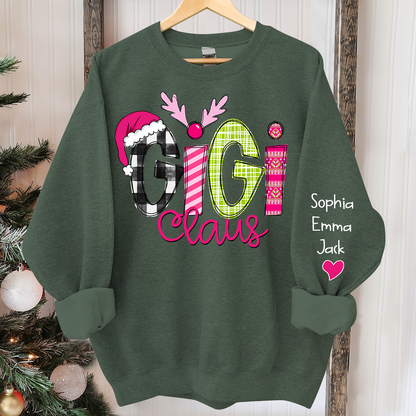 Custom Christmas Gigi Claus Pink And Grandkids Sweatshirt