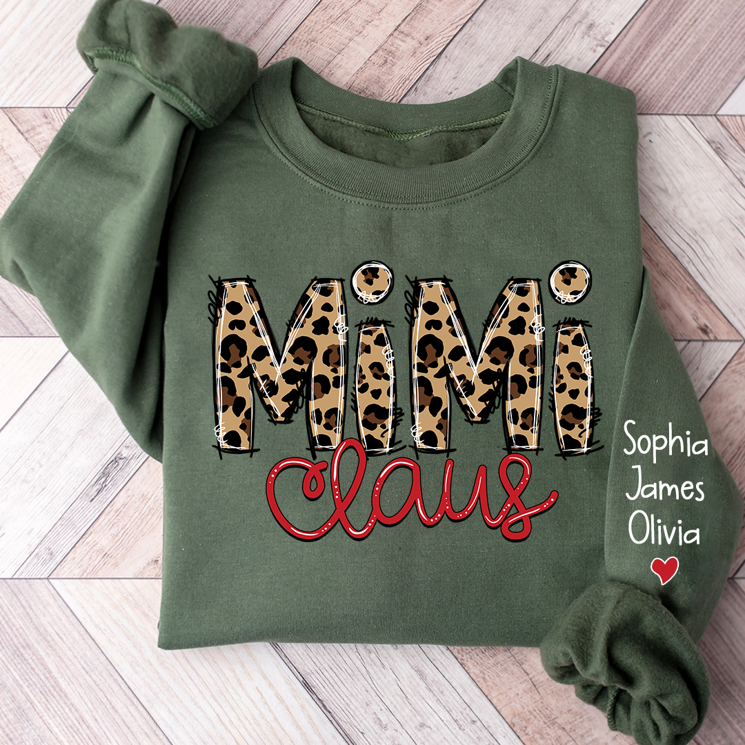 Merry Christmas Mimi Claus Leopard  Sweatshirt with Grandkids Sweatshirt