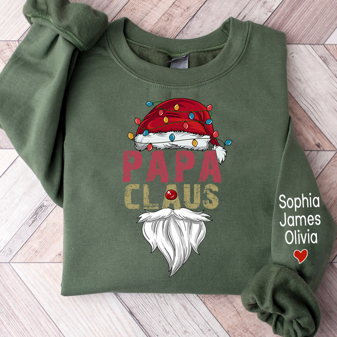 Merry Christmas Papa Claus, Dad Claus 2023 And Custom Name Kids Sweatshirt
